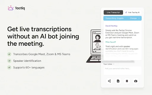 Download Tactiq: AI Meeting Note Taker & Transkripsi Gratis description image 1